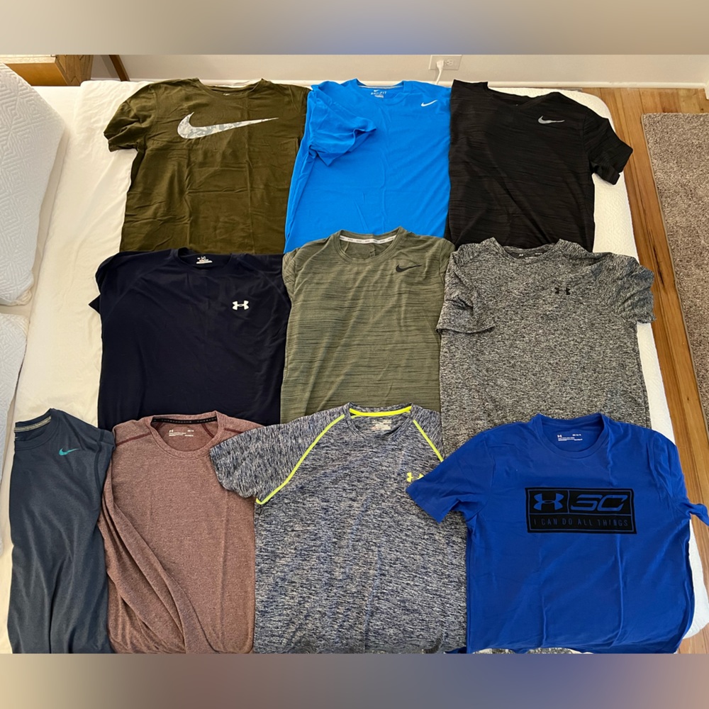 10 Men’s Athletic Shirts. Medium/Large (larges fit more like mediums though)